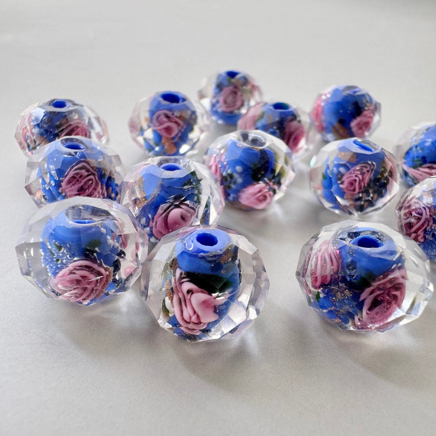 Vintage Cut Glass Beads Lampwork Rose【2pcs / 3 colors】