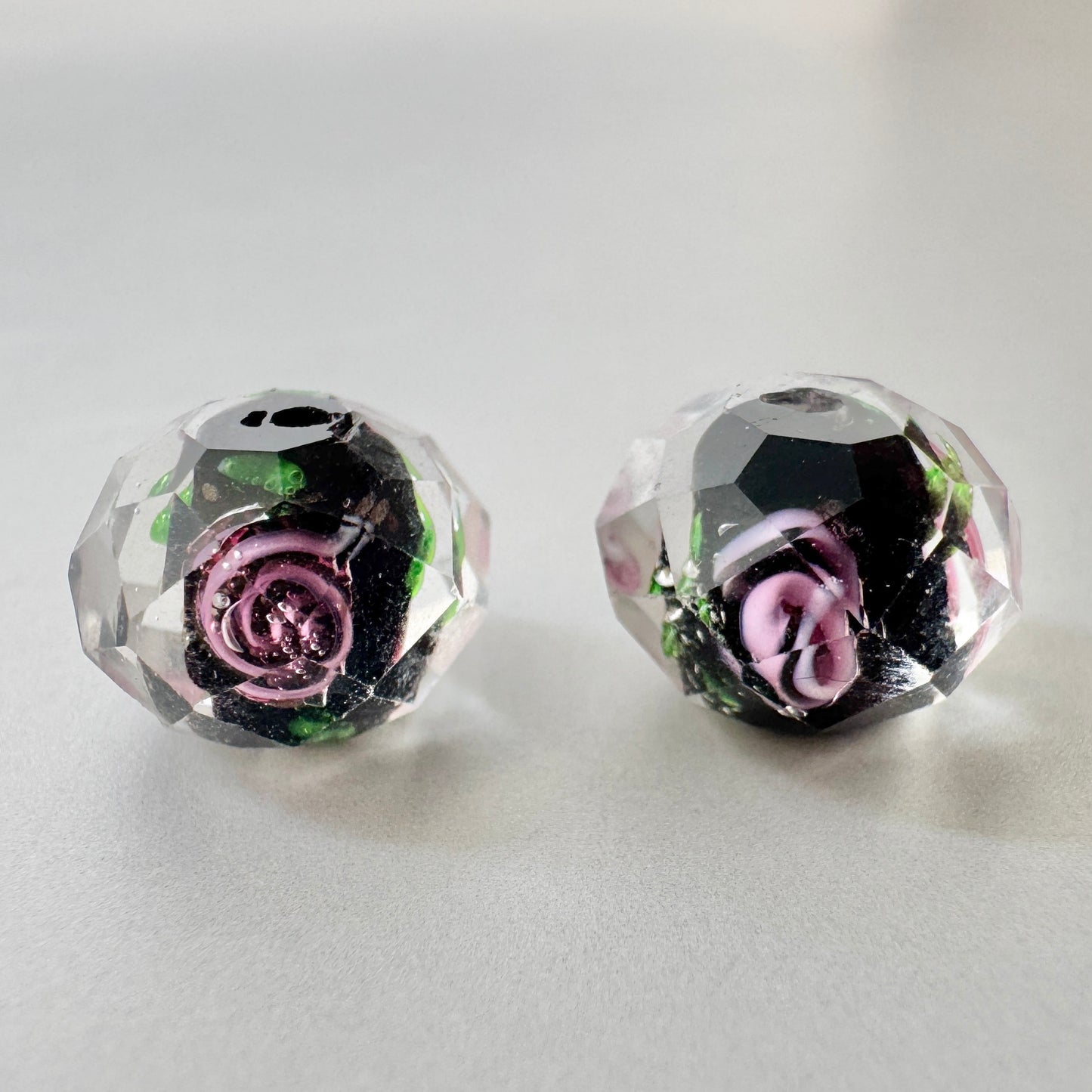 Vintage Cut Glass Beads Lampwork Rose【2pcs / 3 colors】