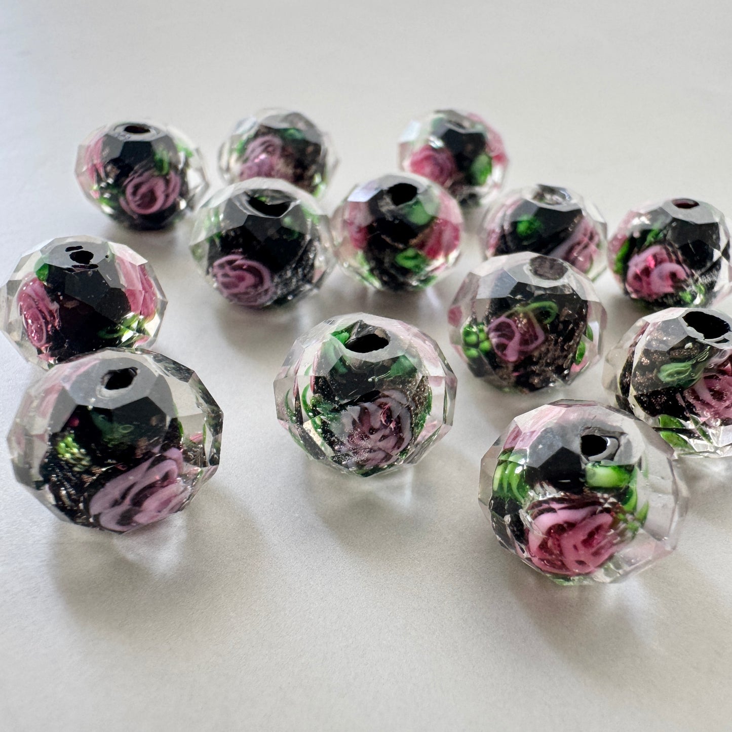 Vintage Cut Glass Beads Lampwork Rose【2pcs / 3 colors】