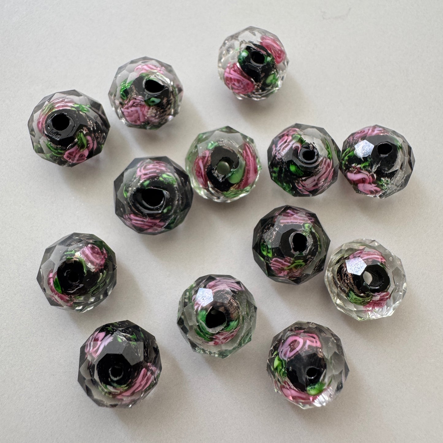 Vintage Cut Glass Beads Lampwork Rose【2pcs / 3 colors】