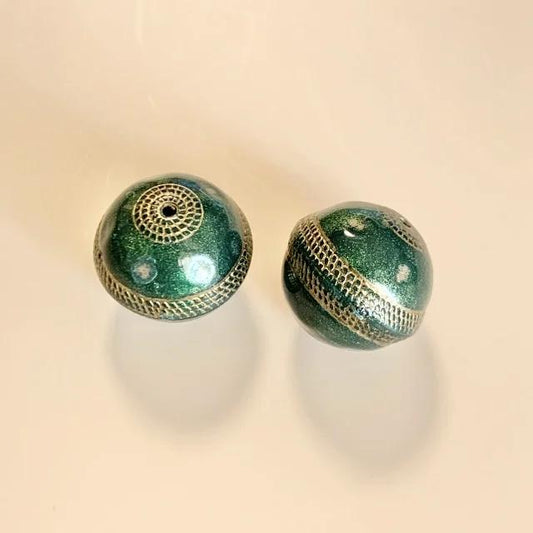 Plastic Beads Gold Tapestry Round LODEN GREEN 12mm【2pcs】