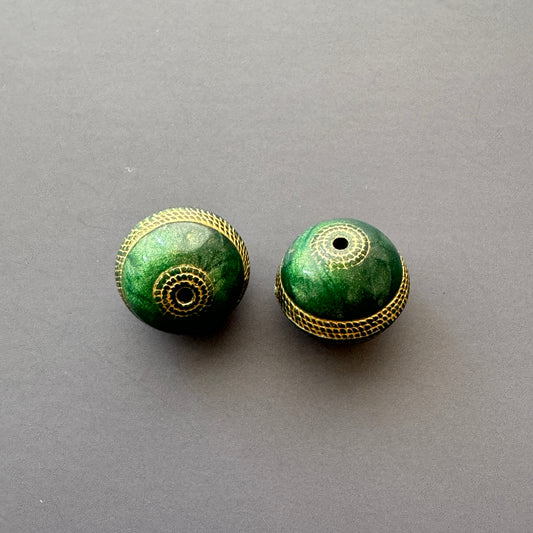 Plastic Beads Gold Tapestry Round LODEN GREEN 16mm【2pcs】