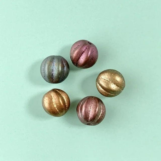 Czech Glass Pressed Beads・Melon・Soft Metallic Mix 8mm【5pcs】