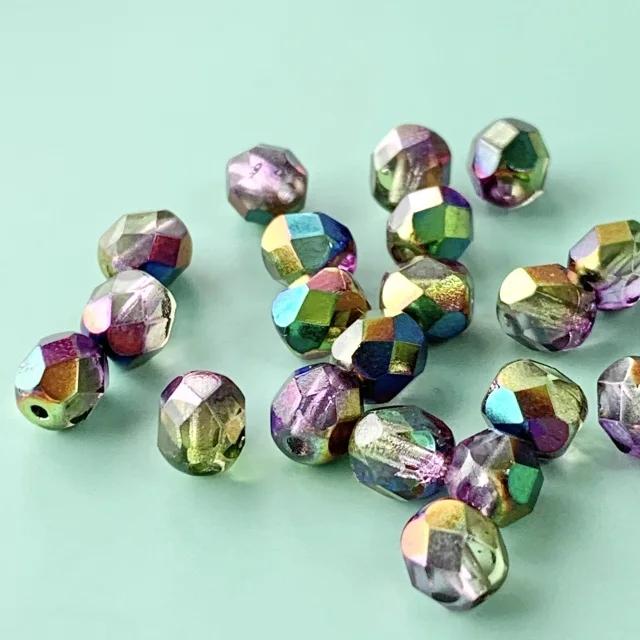 Czech Glass Beads Fire Polished Round Crystal Magic Orchid【4/6 mm】