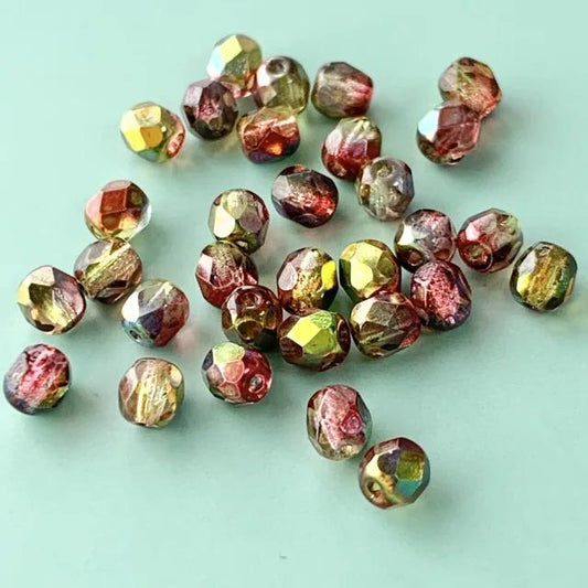 Czech Glass Beads Fire Polished Round Crystal Magic Apple 【4/6 mm】