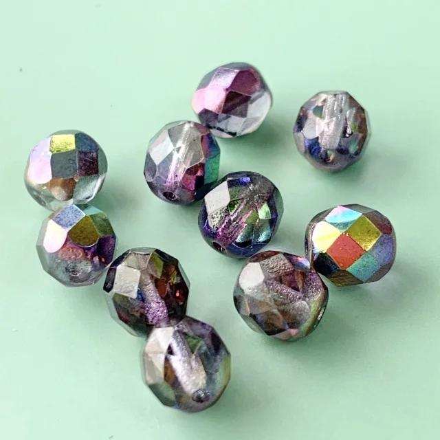 Czech Glass Beads Fire Polished Round Crystal Magic Purple 8mm【10pcs】