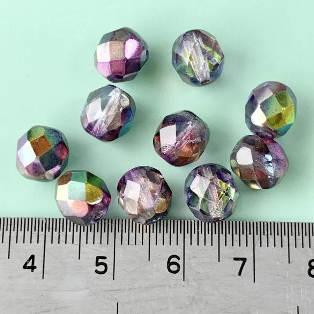 Czech Glass Beads Fire Polished Round Crystal Magic Purple 8mm【10pcs】