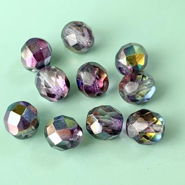 Czech Glass Beads Fire Polished Round Crystal Magic Purple 8mm【10pcs】