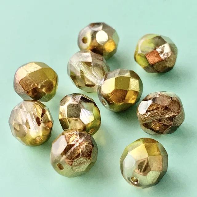 Czech Glass Beads Fire Polished Round Crystal Sunny Magic Gold 8mm【10pcs】