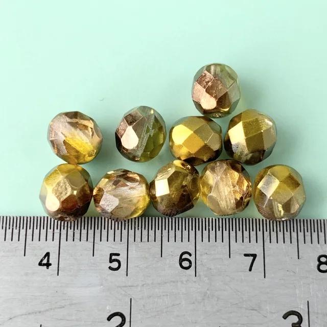 Czech Glass Beads Fire Polished Round Crystal Sunny Magic Gold 8mm【10pcs】