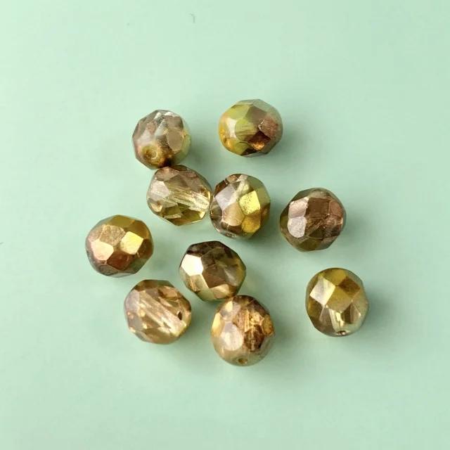 Czech Glass Beads Fire Polished Round Crystal Sunny Magic Gold 8mm【10pcs】