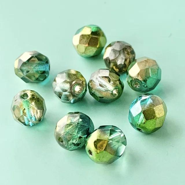 Czech Glass Beads Fire Polished Round Crystal Sunny Magic Summer Green 8mm【10pcs】