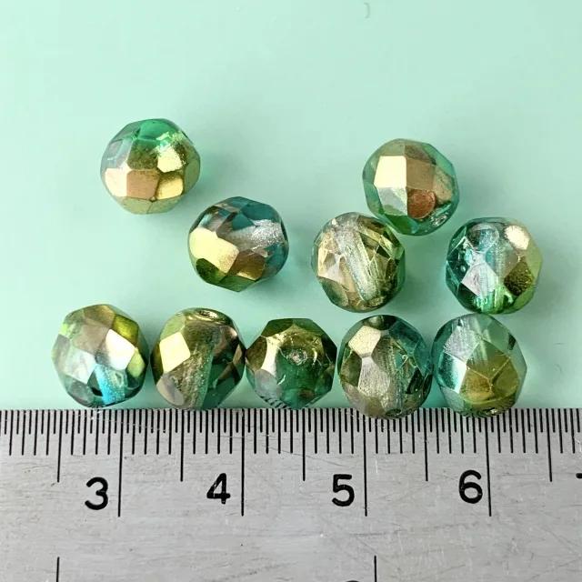 Czech Glass Beads Fire Polished Round Crystal Sunny Magic Summer Green 8mm【10pcs】