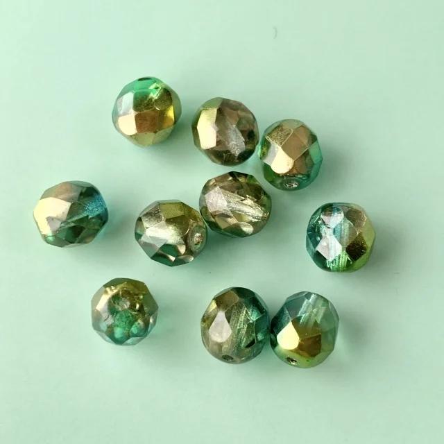 Czech Glass Beads Fire Polished Round Crystal Sunny Magic Summer Green 8mm【10pcs】