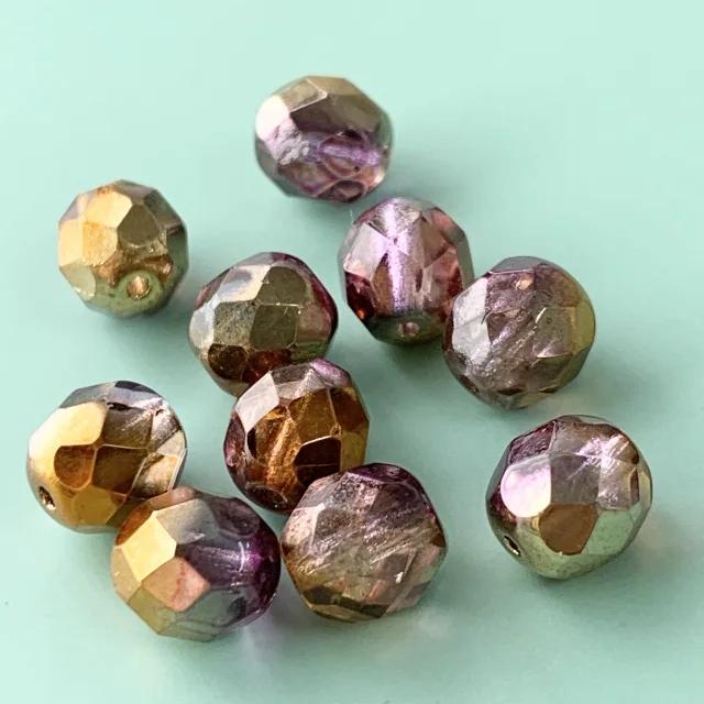 Czech Glass Beads Fire Polished Round Crystal Sunny Magic Ambers 8mm【10pcs】