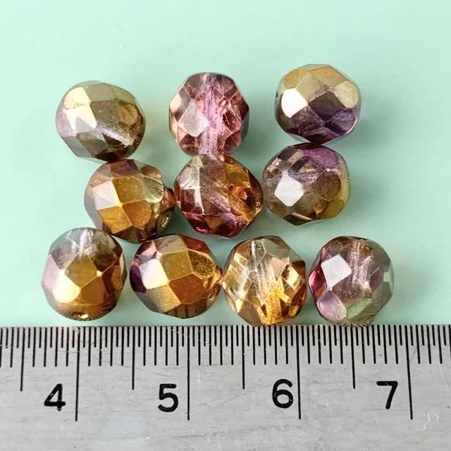 Czech Glass Beads Fire Polished Round Crystal Sunny Magic Ambers 8mm【10pcs】