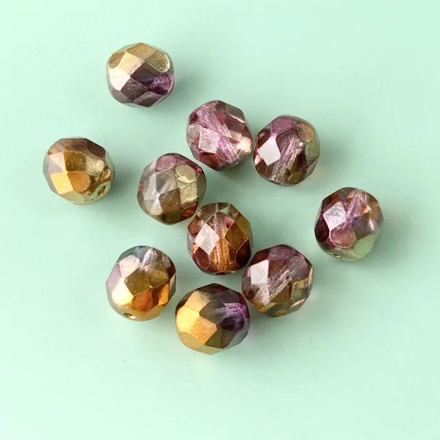 Czech Glass Beads Fire Polished Round Crystal Sunny Magic Ambers 8mm【10pcs】