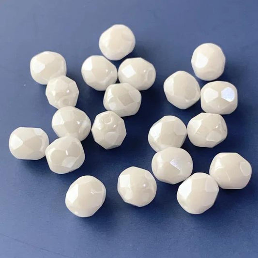 Czech Fire Polished Beads CHALK WHITE SHIMMER 6mm / 8mm