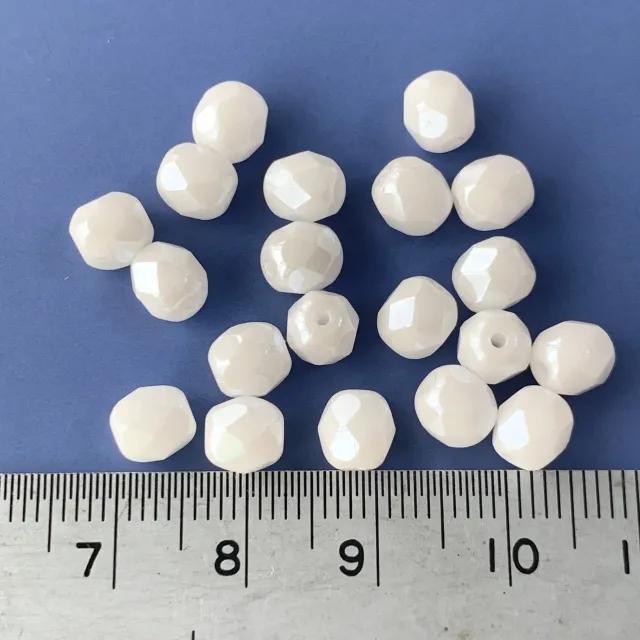 Czech Fire Polished Beads CHALK WHITE SHIMMER 6mm / 8mm