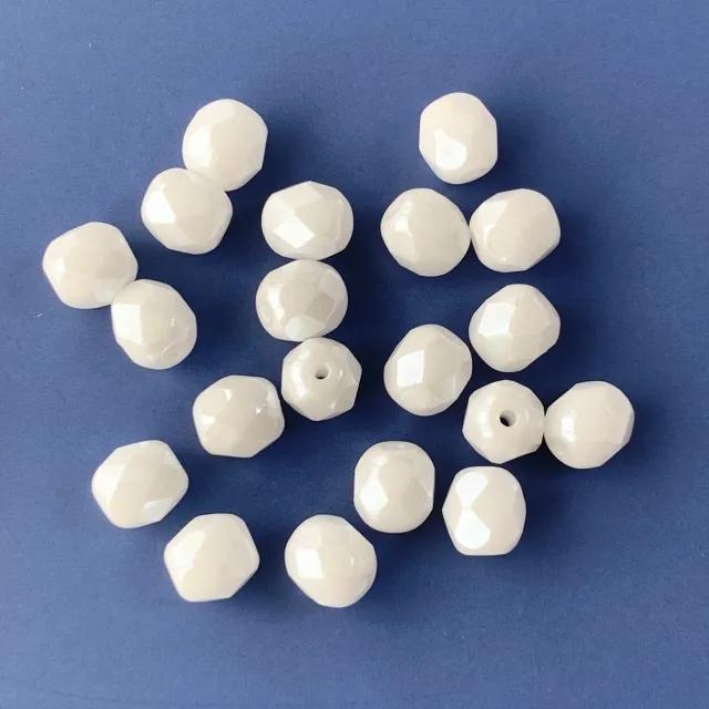 Czech Fire Polished Beads CHALK WHITE SHIMMER 6mm / 8mm