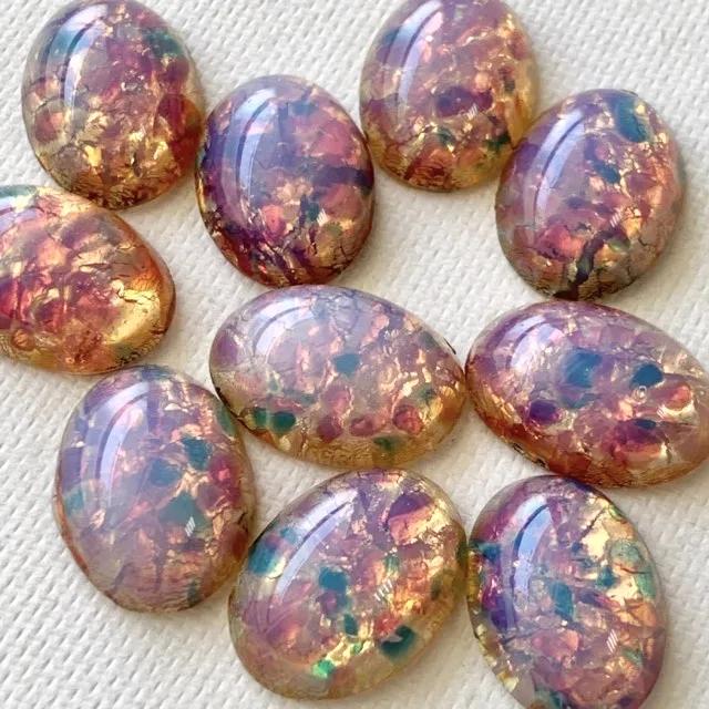 Czech Vintage  Glass Fire Opal Cabochon 18x13mm