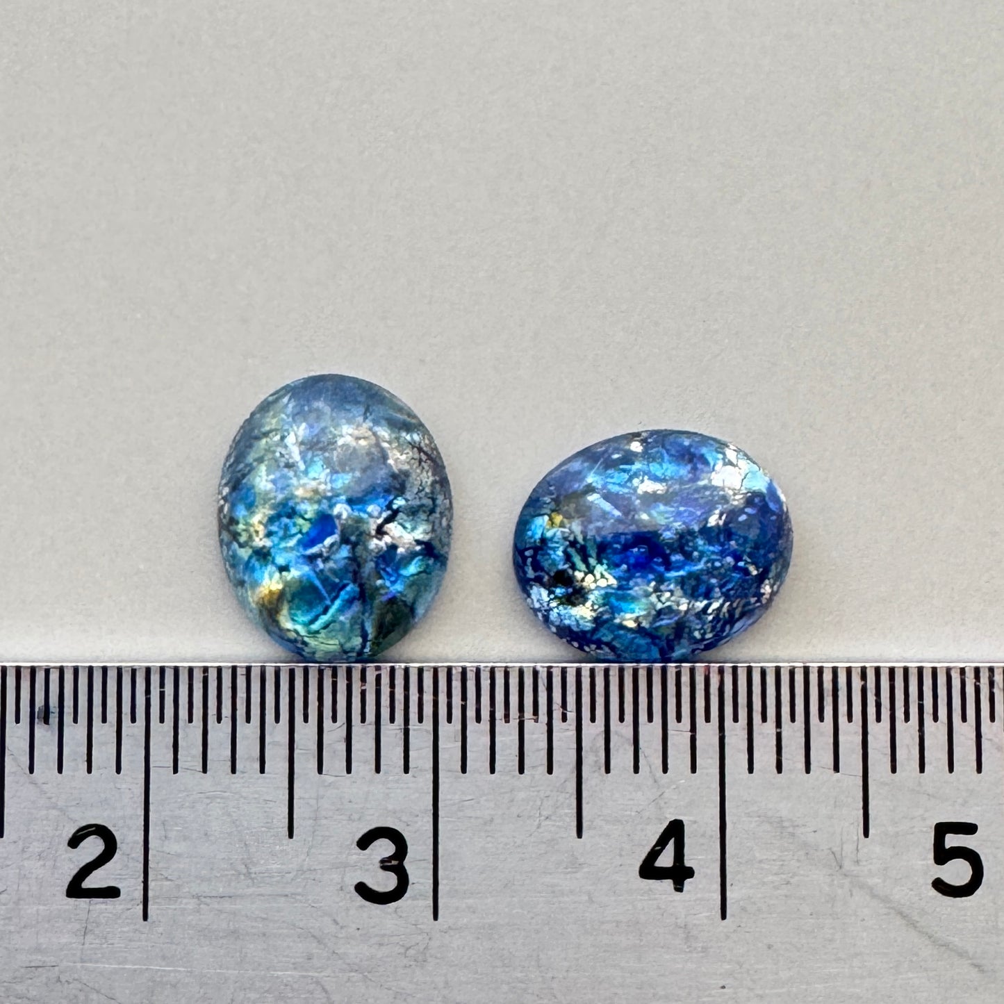 Czech Vintage Glass Fire Opal Cabochon Oval Blue 10x8mm