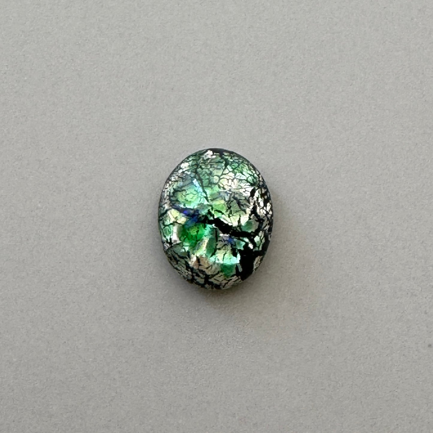 Czech Vintage Glass Fire Opal Cabochon Oval Green 10x8mm