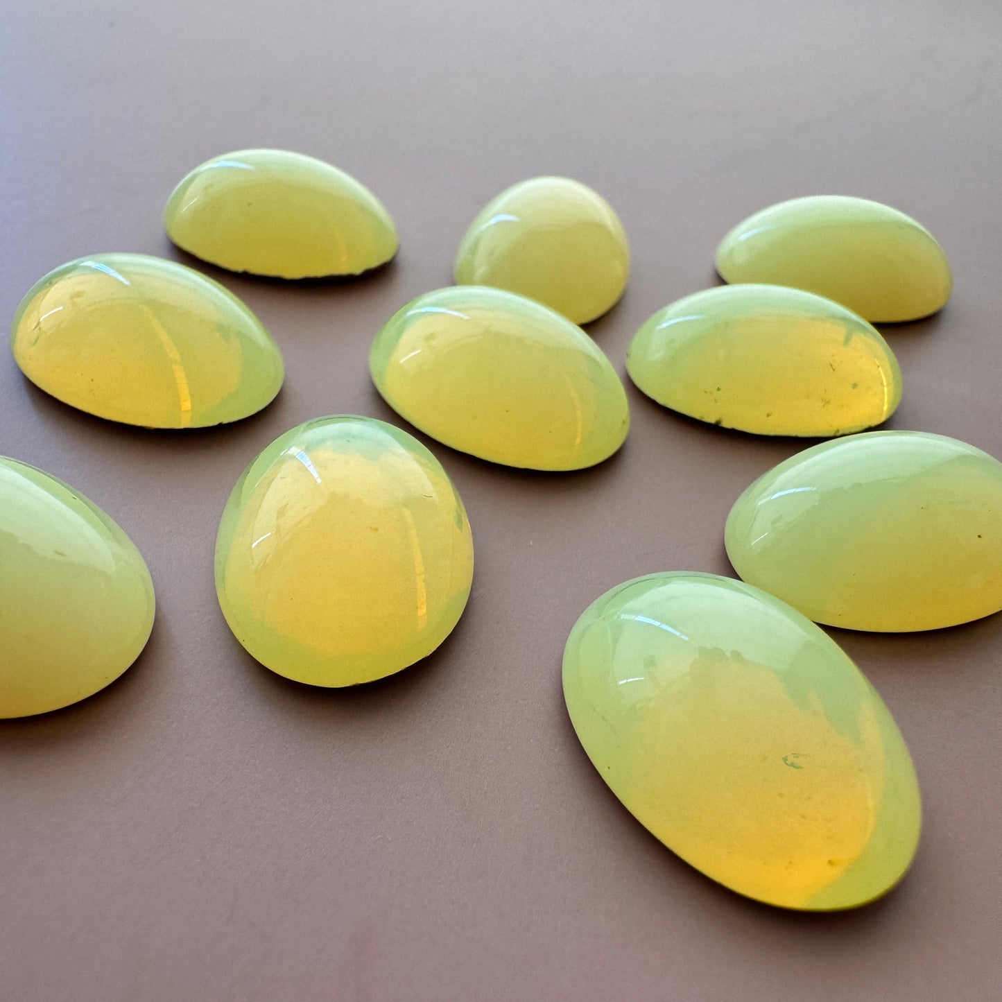 Czech Vaseline Glass Cabochon Yellow Oval 18x13mm