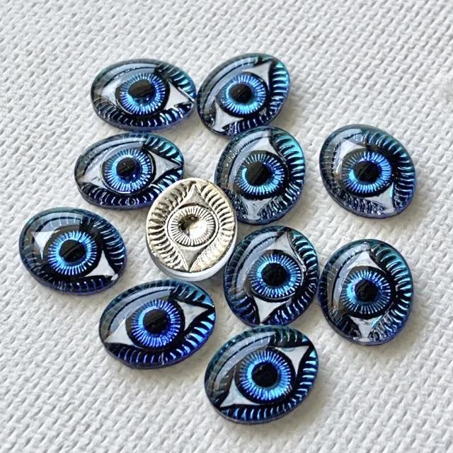 Czech Glass Intaglio Eye Bermuda Blue 10×8mm