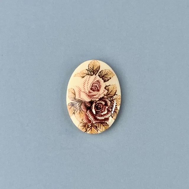 Japan Vintage Glass Two Roses Cabochon