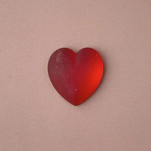 Czech Vintage Glass Cabochon Heart Matt Ruby 15x14mm