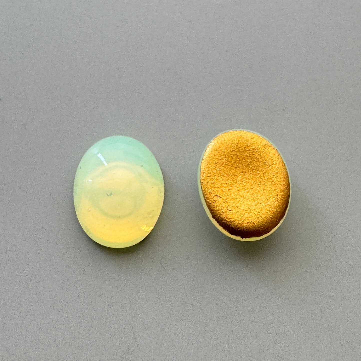 Czech Vintage Vaseline Glass Cabochon Oval Yellow 10x8mm【2pcs】