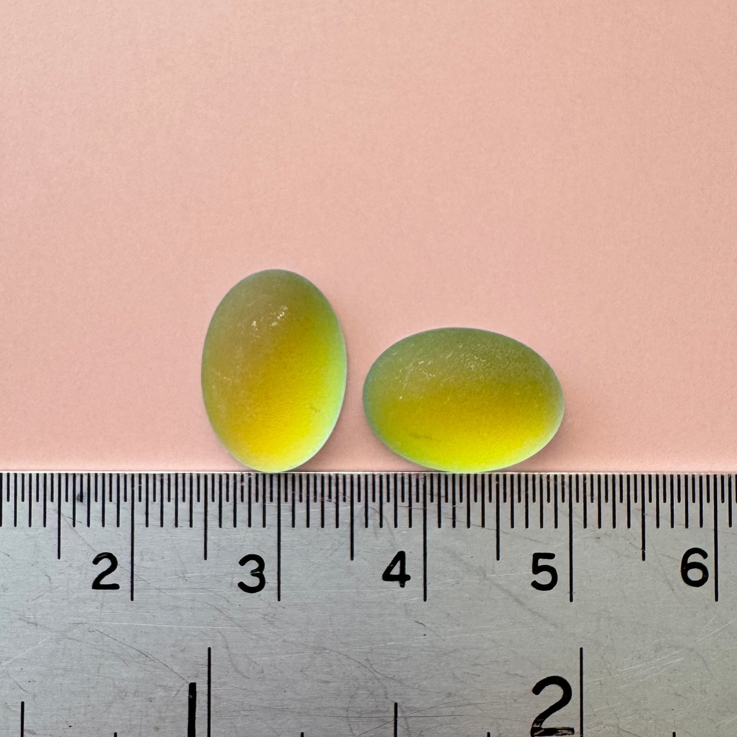 Czech Vintage Glass Cabochon Matt Green-Yellow 14x10mm