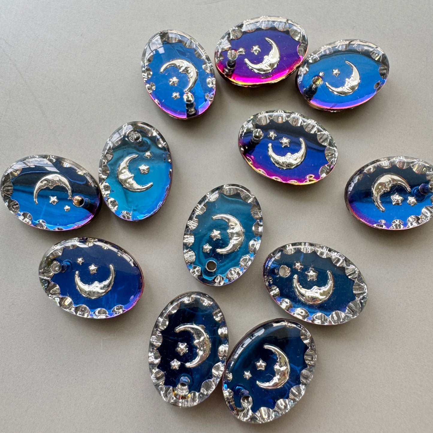 German Intaglio Moon and Stars Oval Pendant Top 14×10mm