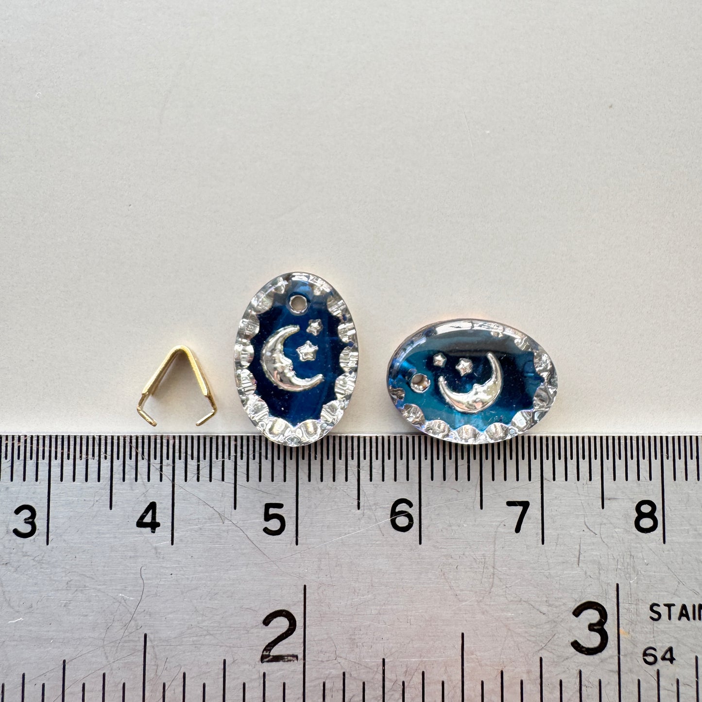 German Intaglio Moon and Stars Oval Pendant Top 14×10mm