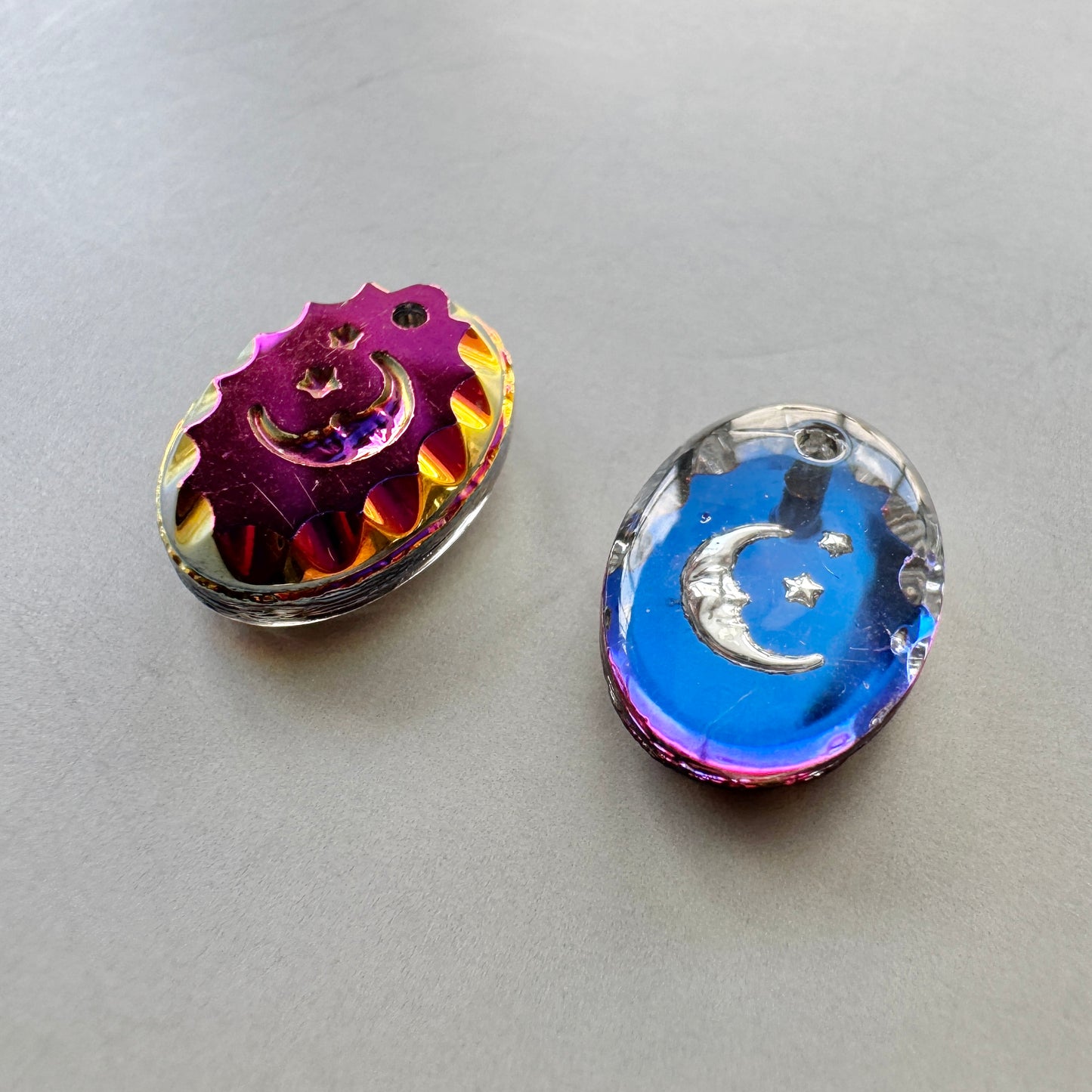 German Intaglio Moon and Stars Oval Pendant Top 14×10mm