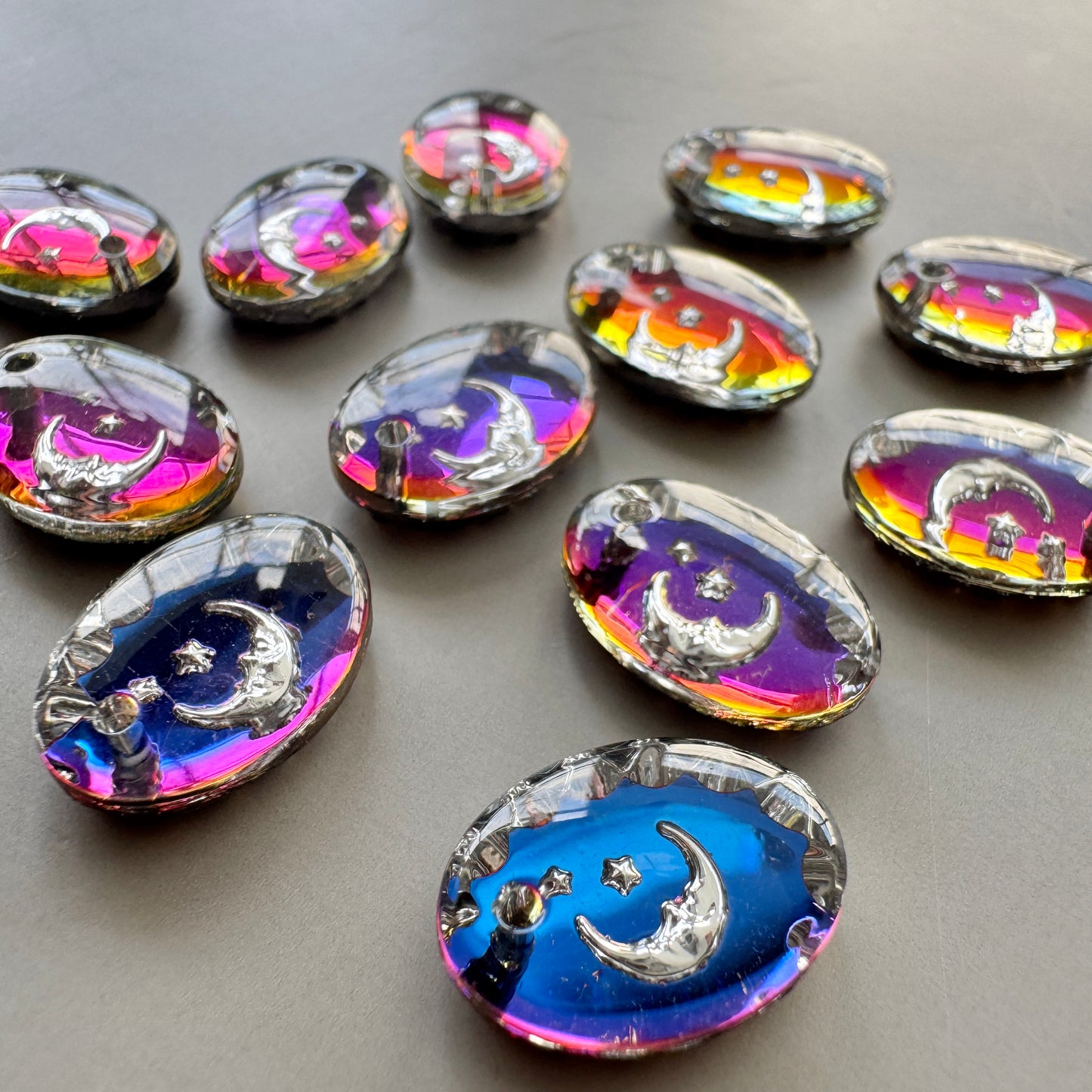 German Intaglio Moon and Stars Oval Pendant Top 14×10mm