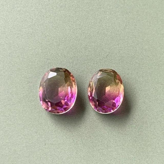 Bi-color Glass Stones Purple/Topaz 10x8mm【2pcs】