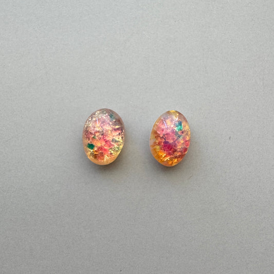 German Vintage Glass Point Back Fire Opal Oval 8x6mm【2 pcs】