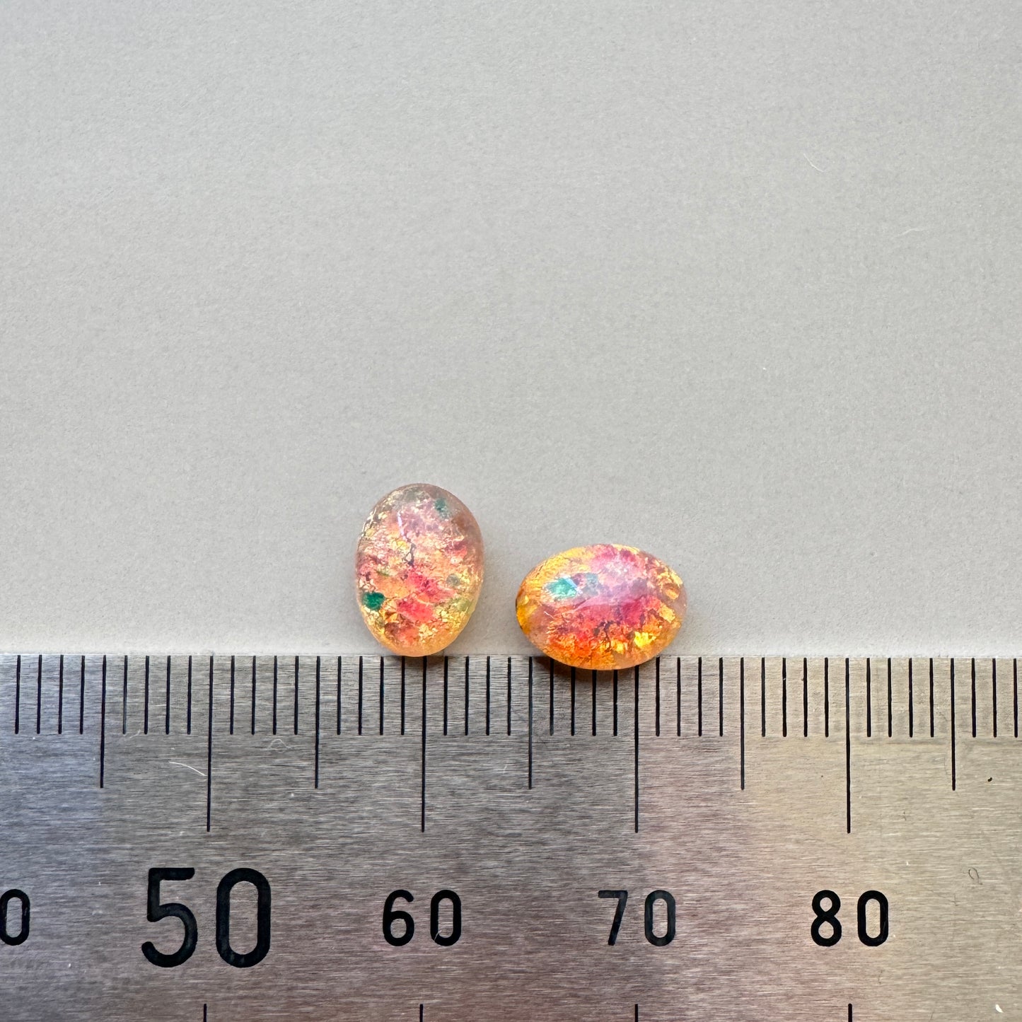German Vintage Glass Point Back Fire Opal Oval 8x6mm【2 pcs】