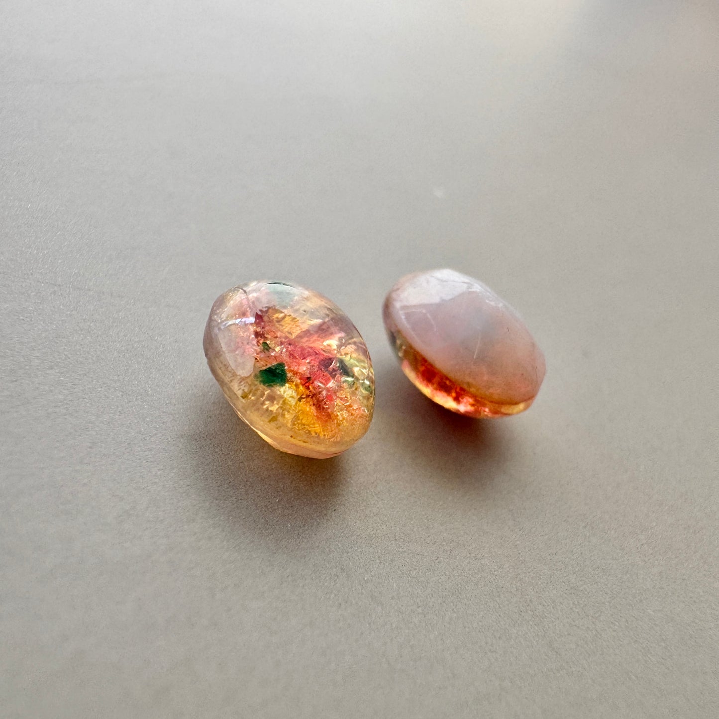 German Vintage Glass Point Back Fire Opal Oval 8x6mm【2 pcs】